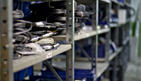 Storeroom shelves with pressure sensors